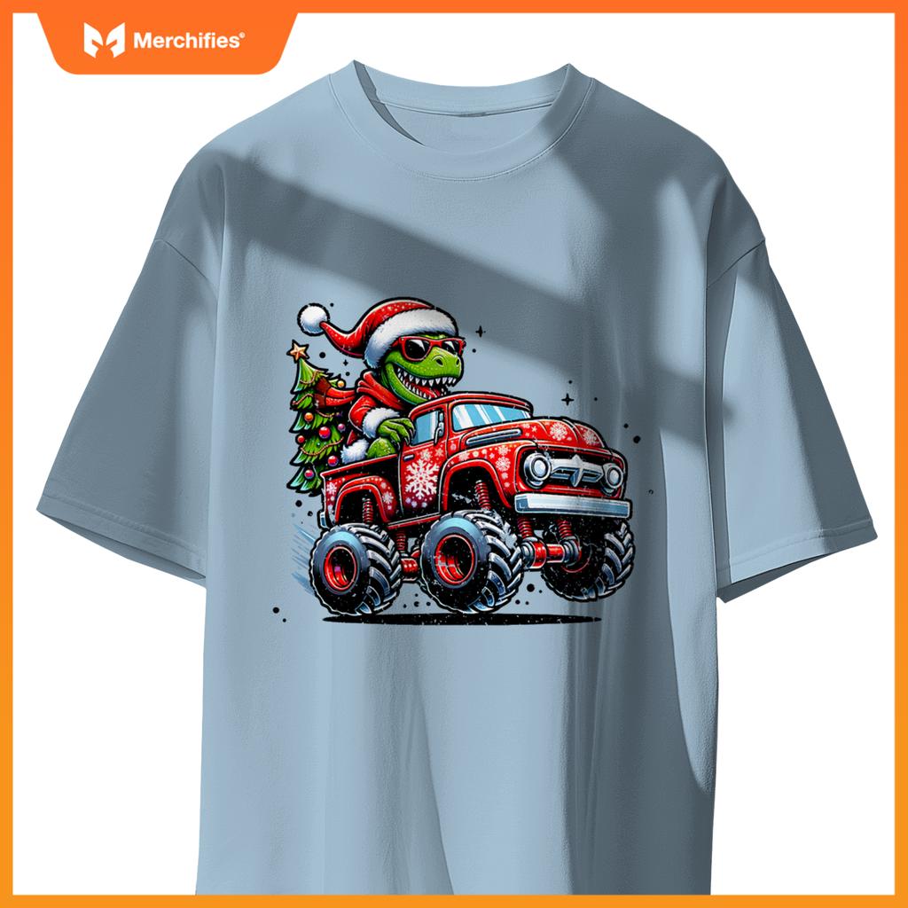 Christmas T Rex Monster Truck Boys Dinosaur Santa Xmas Funny T-Shirt
