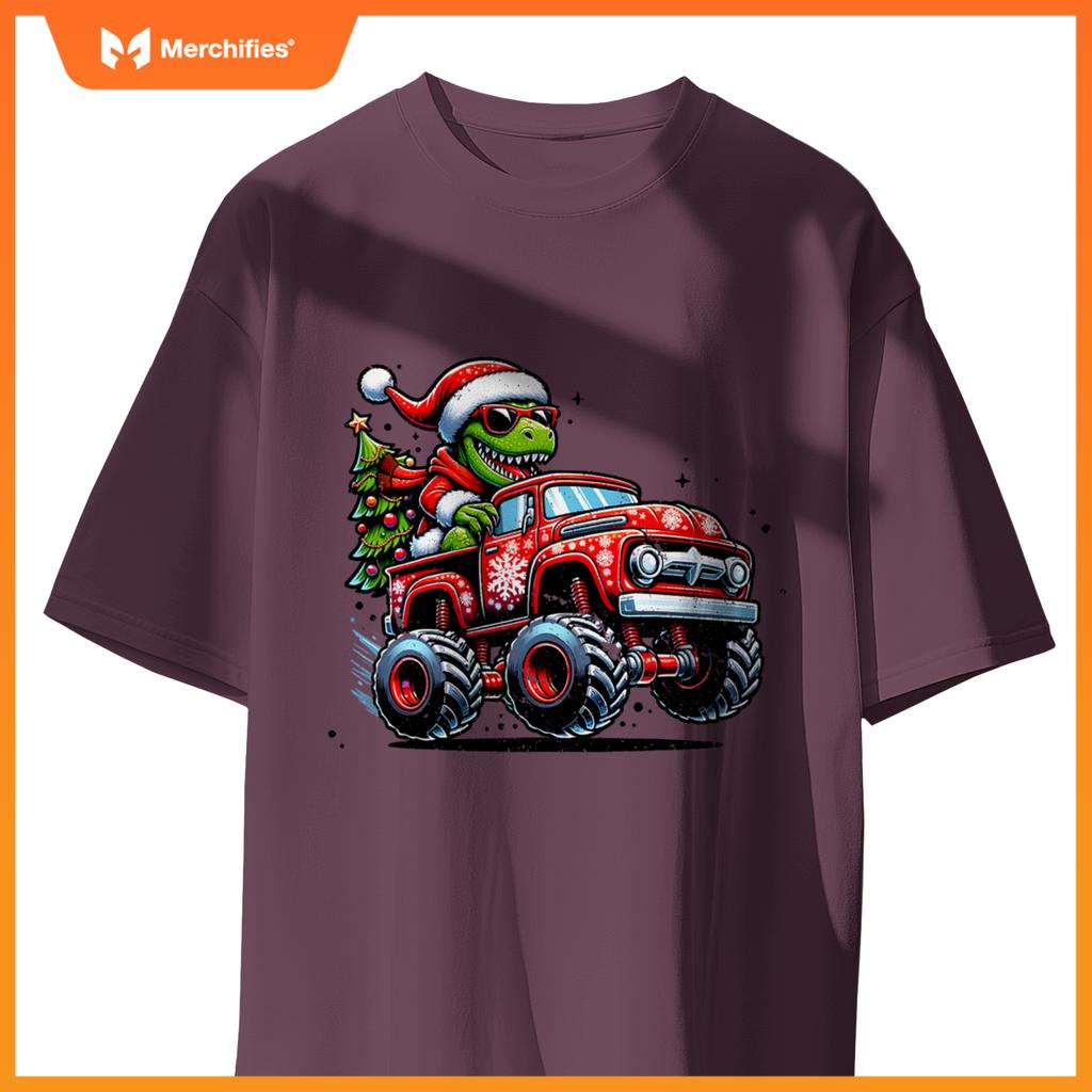 Christmas T Rex Monster Truck Boys Dinosaur Santa Xmas Funny T-Shirt