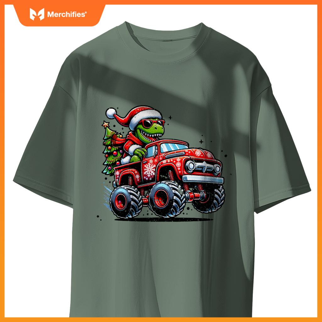 Christmas T Rex Monster Truck Boys Dinosaur Santa Xmas Funny T-Shirt