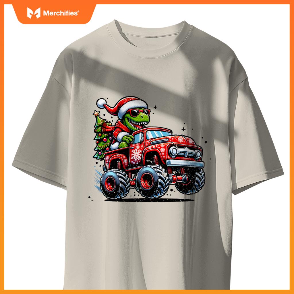 Christmas T Rex Monster Truck Boys Dinosaur Santa Xmas Funny T-Shirt