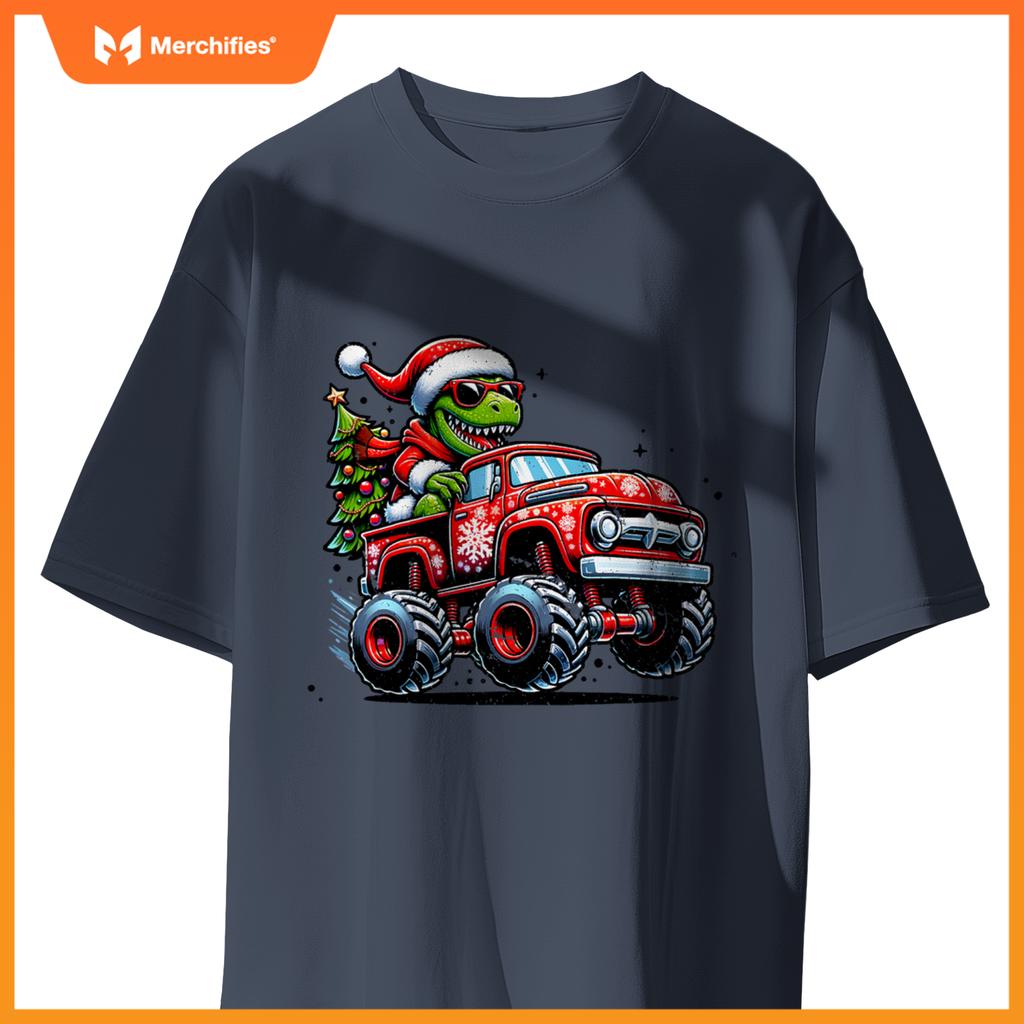 Christmas T Rex Monster Truck Boys Dinosaur Santa Xmas Funny T-Shirt