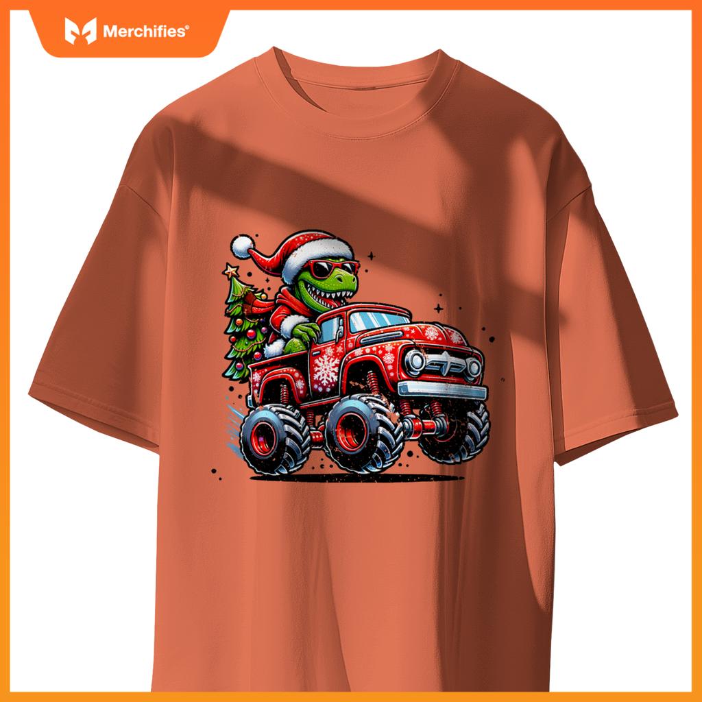 Christmas T Rex Monster Truck Boys Dinosaur Santa Xmas Funny T-Shirt