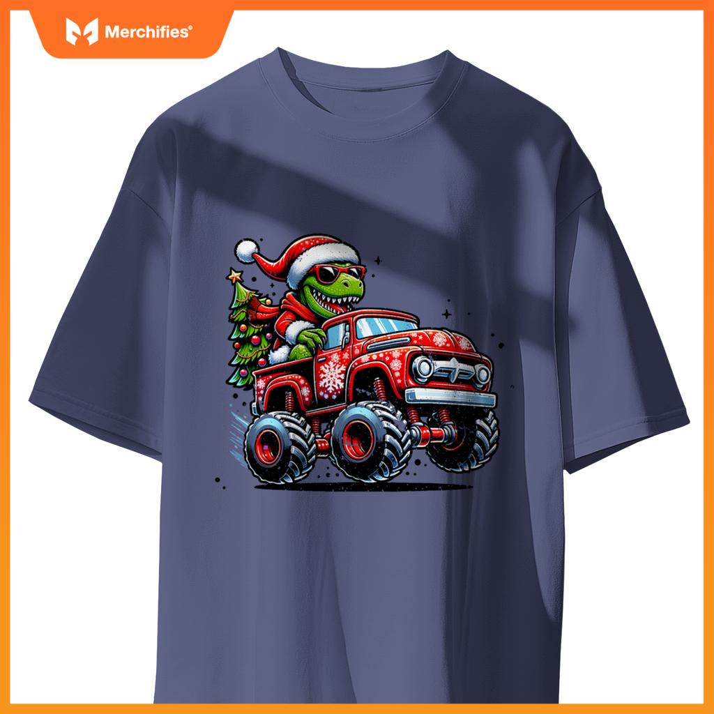 Christmas T Rex Monster Truck Boys Dinosaur Santa Xmas Funny T-Shirt