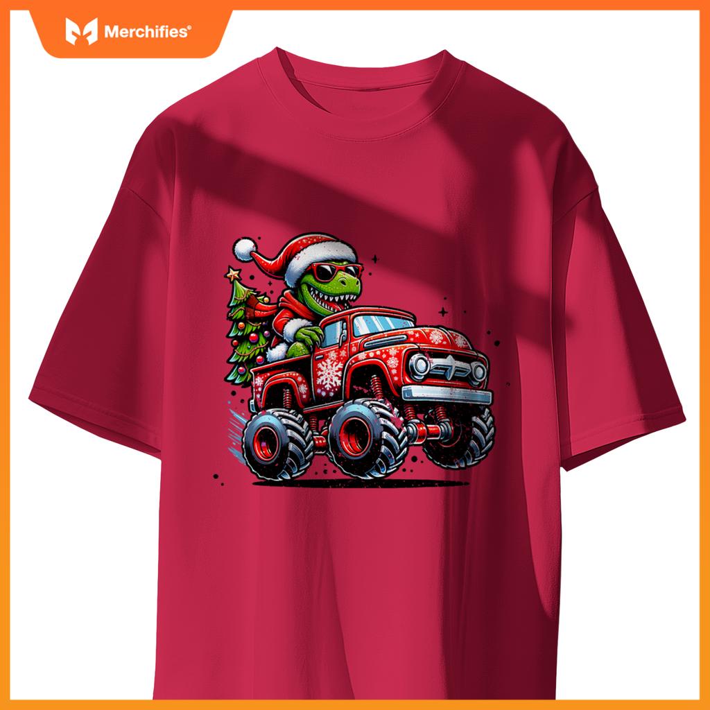 Christmas T Rex Monster Truck Boys Dinosaur Santa Xmas Funny T-Shirt