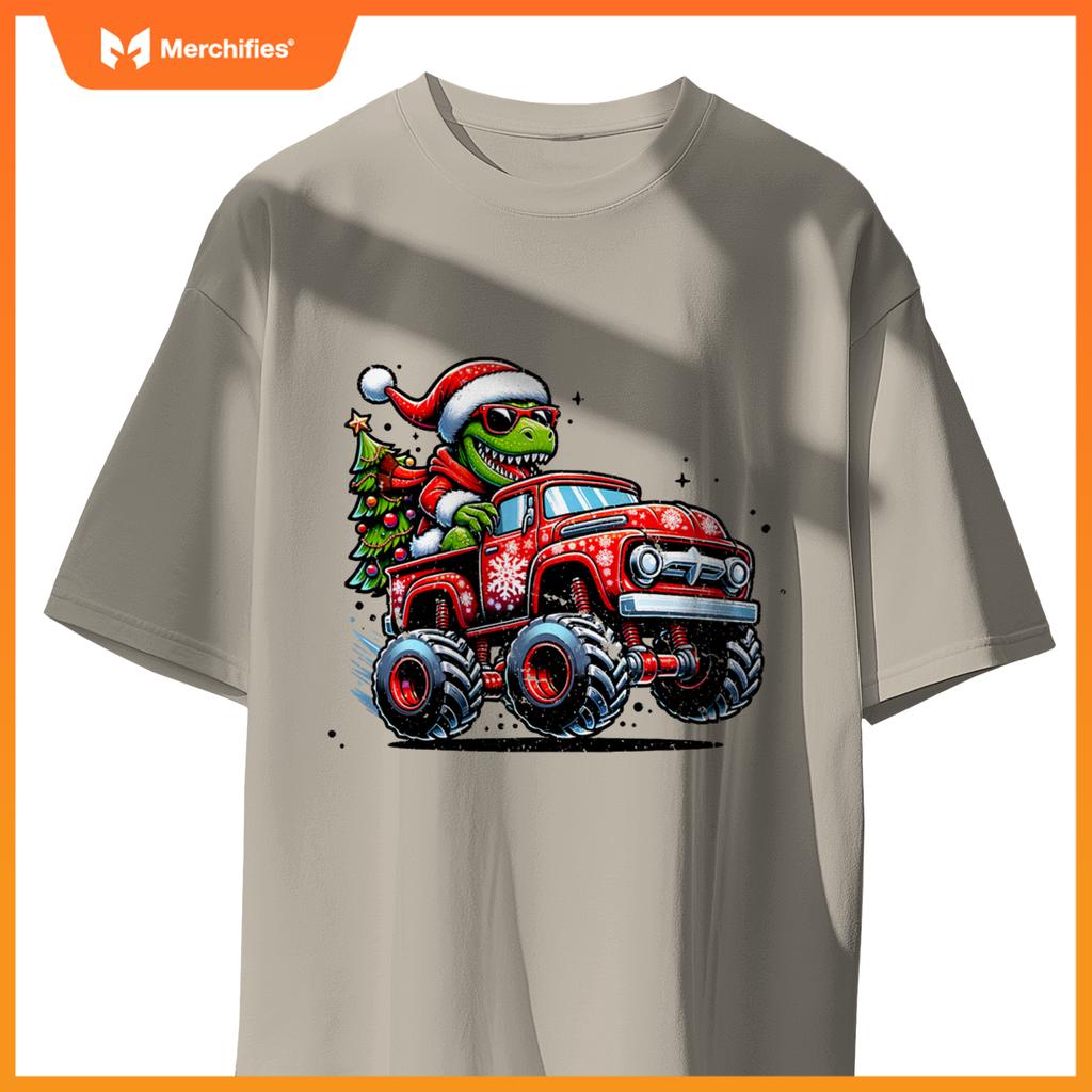 Christmas T Rex Monster Truck Boys Dinosaur Santa Xmas Funny T-Shirt
