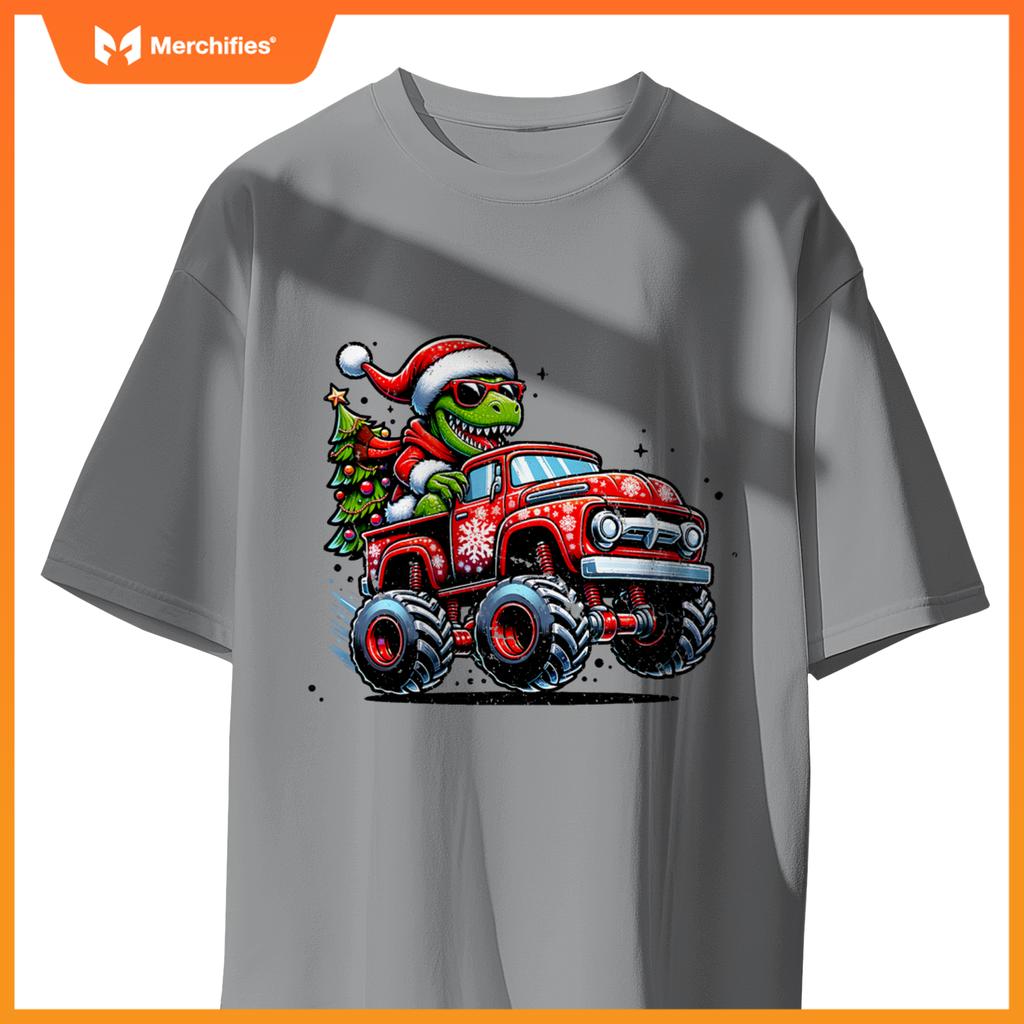 Christmas T Rex Monster Truck Boys Dinosaur Santa Xmas Funny T-Shirt
