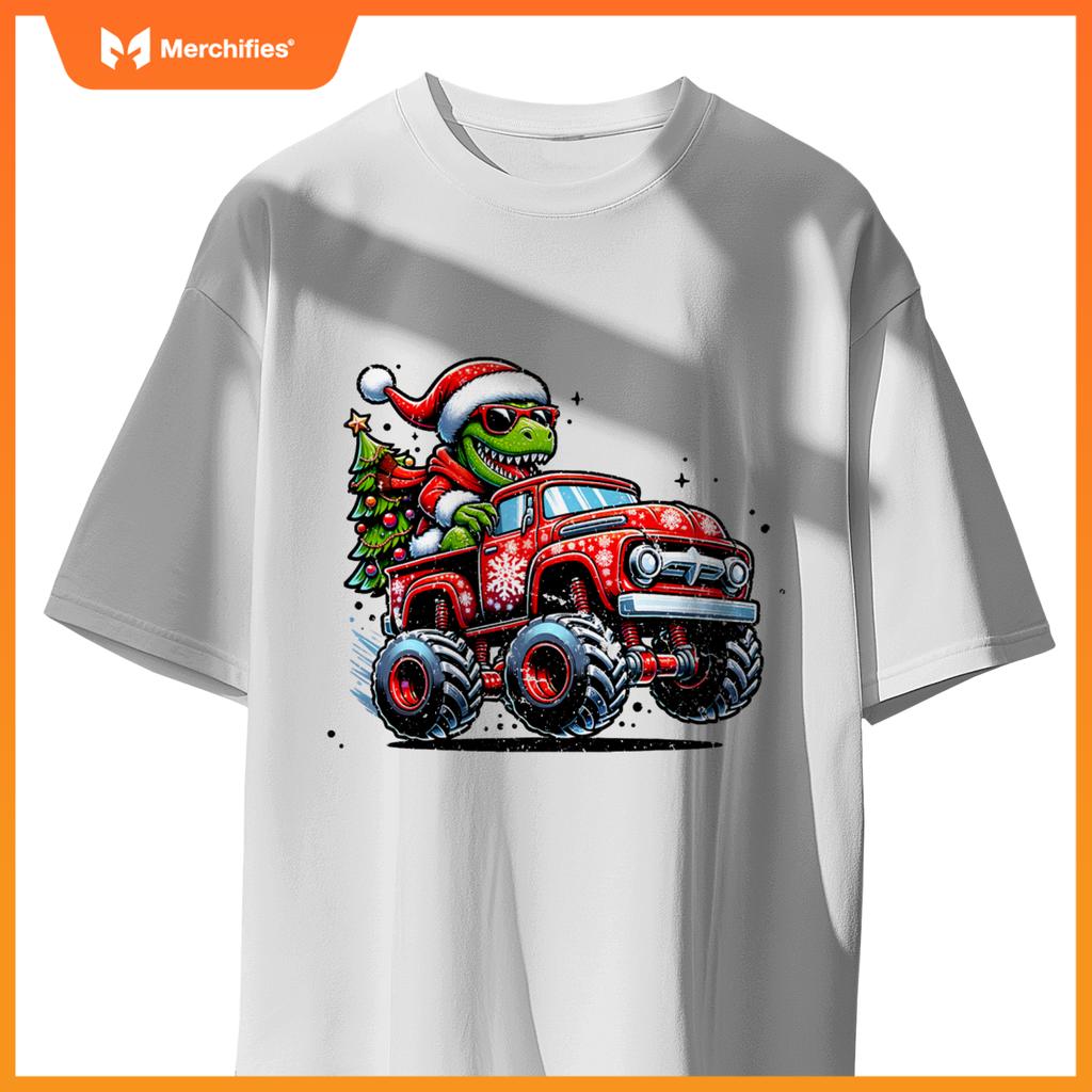 Christmas T Rex Monster Truck Boys Dinosaur Santa Xmas Funny T-Shirt