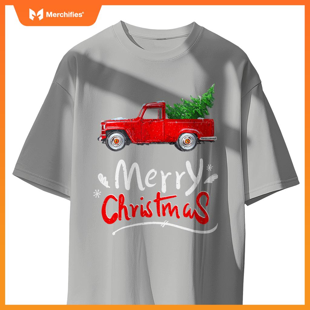 Christmas Tree Red Truck Pajama Vintage Buffalo Plaid Truck T-Shirt