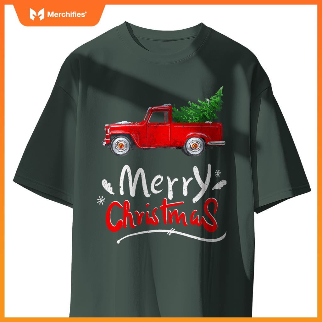 Christmas Tree Red Truck Pajama Vintage Buffalo Plaid Truck T-Shirt