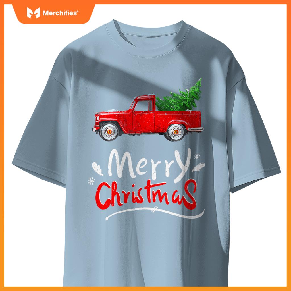 Christmas Tree Red Truck Pajama Vintage Buffalo Plaid Truck T-Shirt