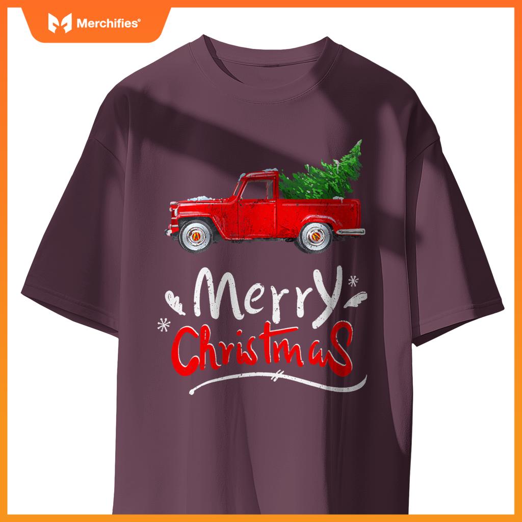 Christmas Tree Red Truck Pajama Vintage Buffalo Plaid Truck T-Shirt