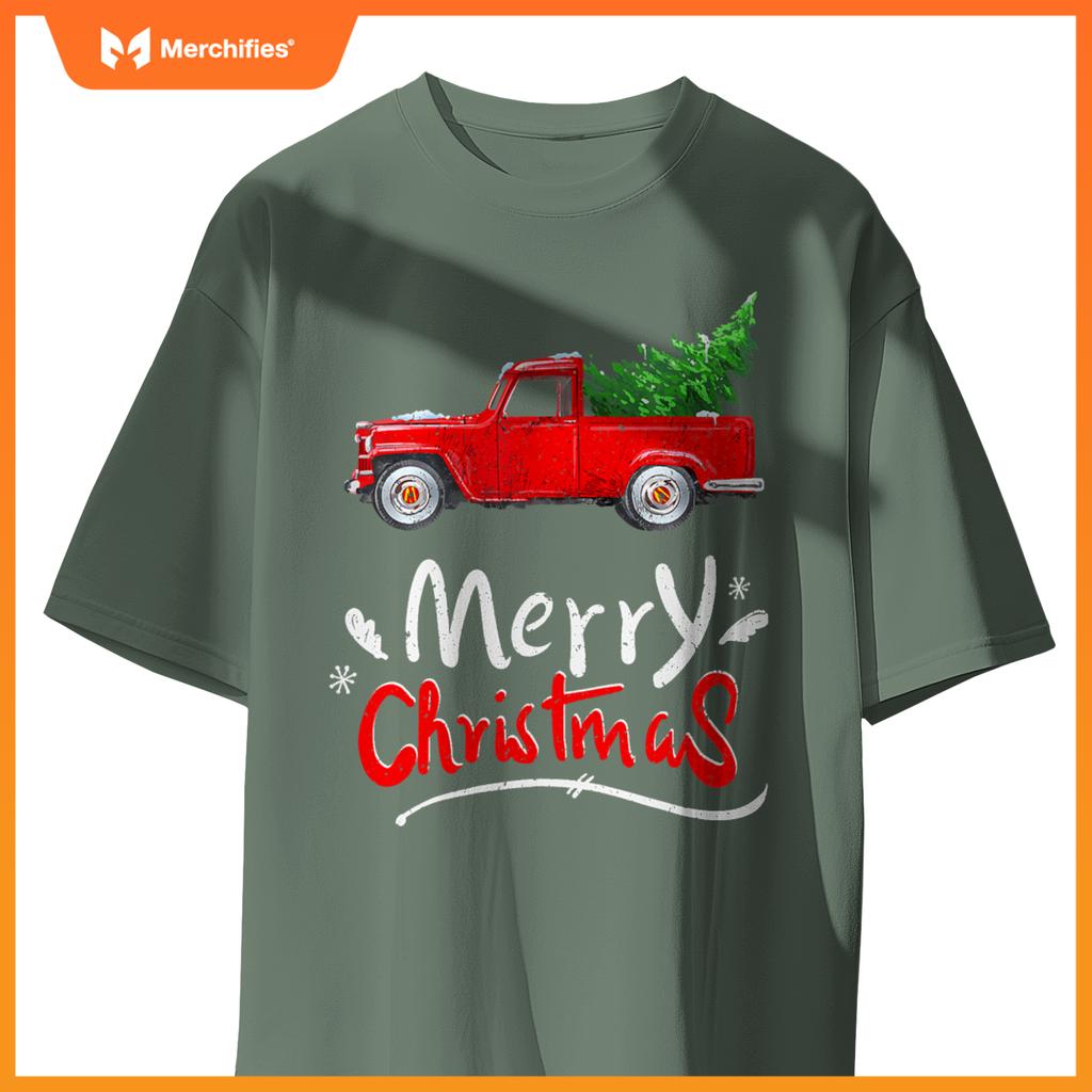 Christmas Tree Red Truck Pajama Vintage Buffalo Plaid Truck T-Shirt