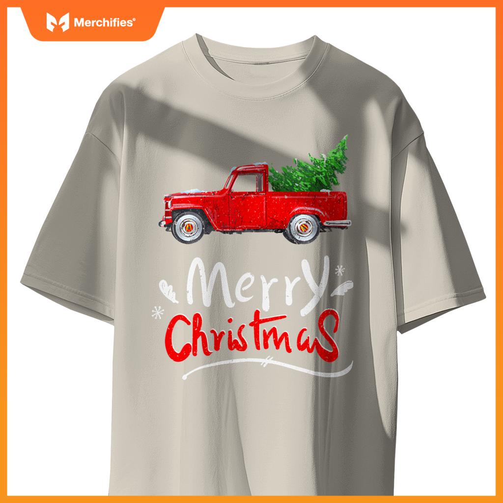 Christmas Tree Red Truck Pajama Vintage Buffalo Plaid Truck T-Shirt