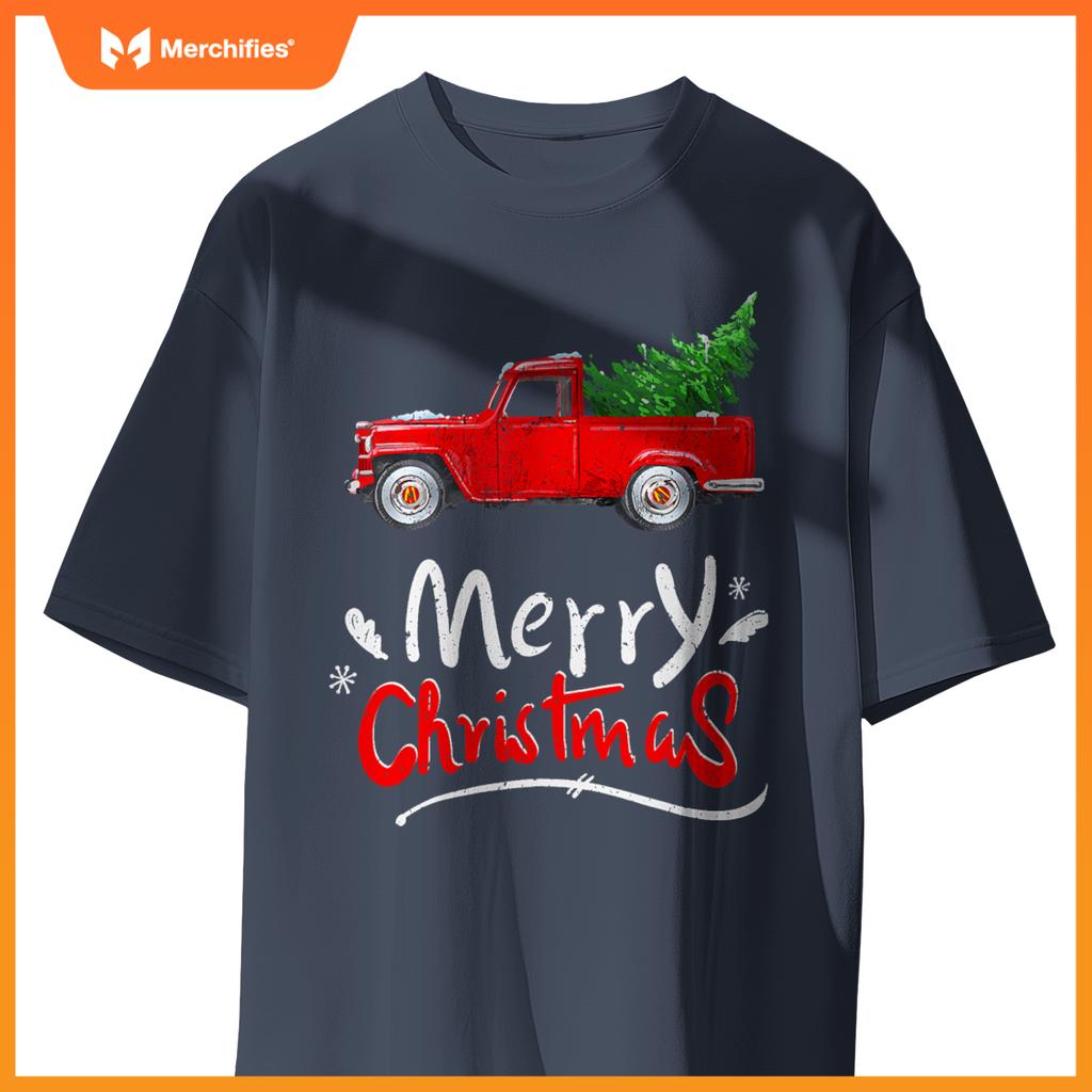 Christmas Tree Red Truck Pajama Vintage Buffalo Plaid Truck T-Shirt