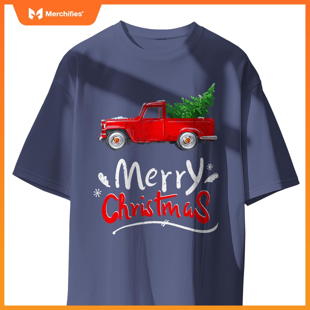 Christmas Tree Red Truck Pajama Vintage Buffalo Plaid Truck T-Shirt