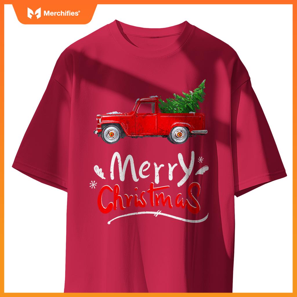 Christmas Tree Red Truck Pajama Vintage Buffalo Plaid Truck T-Shirt