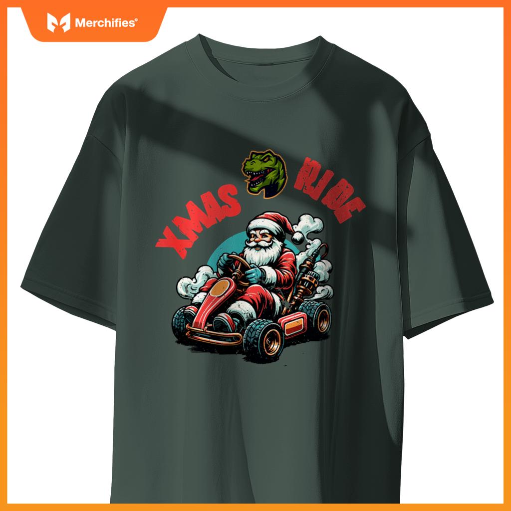 Christmas Xmas Ride Monster Truck Dino Santa Toddler Kids T-Shirt