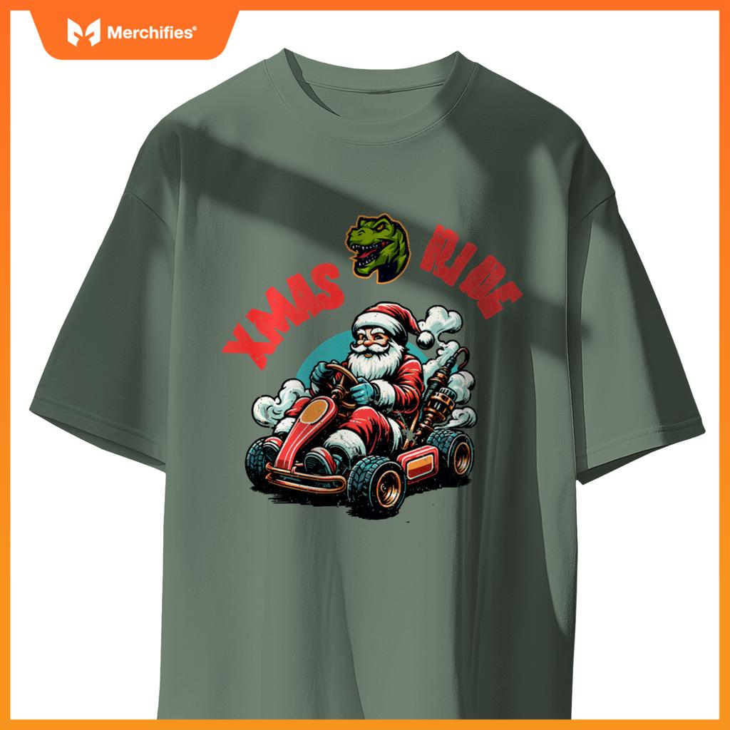 Christmas Xmas Ride Monster Truck Dino Santa Toddler Kids T-Shirt