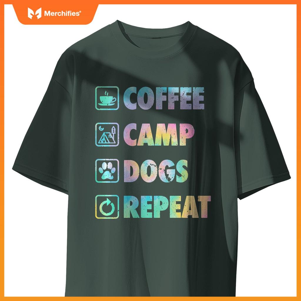 Coffee Camp Dogs Repeat Life Simple Basic Camping Icons T-Shirt