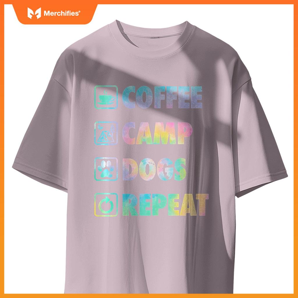Coffee Camp Dogs Repeat Life Simple Basic Camping Icons T-Shirt