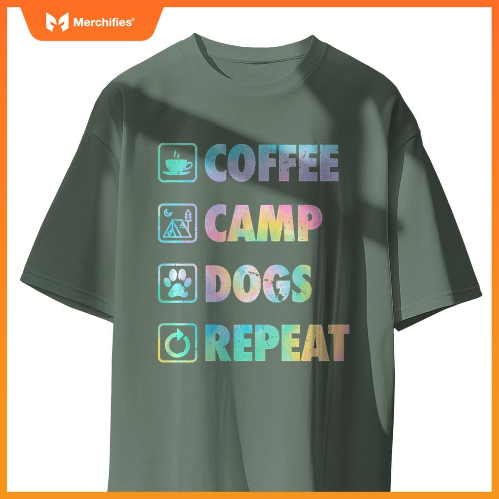 Coffee Camp Dogs Repeat Life Simple Basic Camping Icons T-Shirt