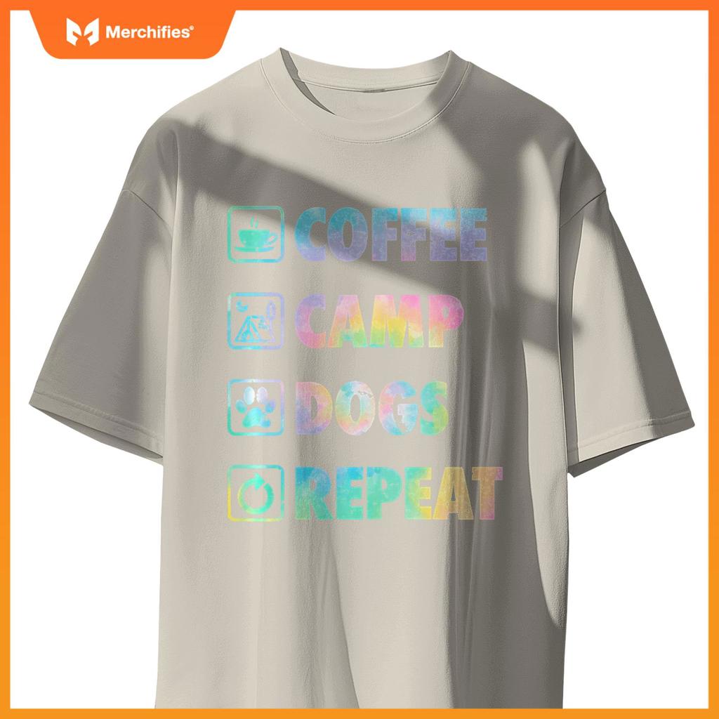 Coffee Camp Dogs Repeat Life Simple Basic Camping Icons T-Shirt