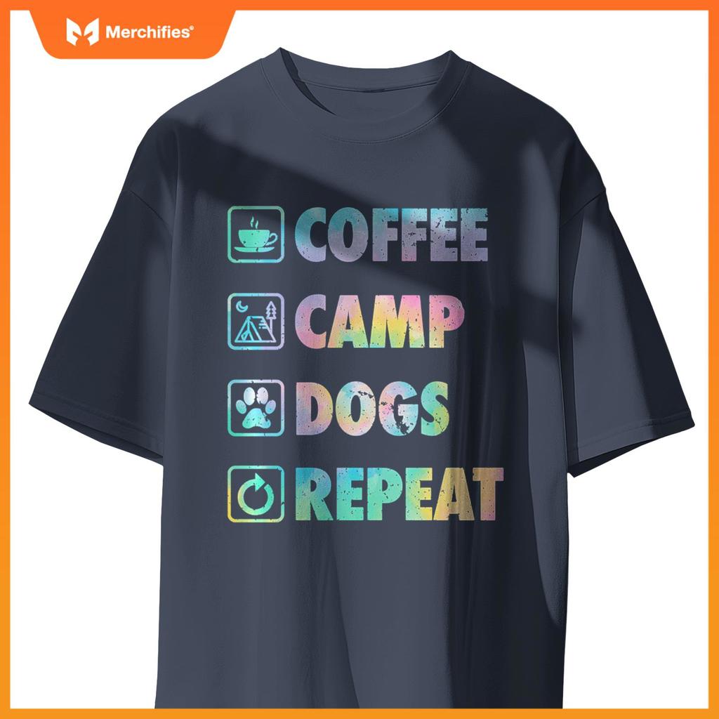 Coffee Camp Dogs Repeat Life Simple Basic Camping Icons T-Shirt