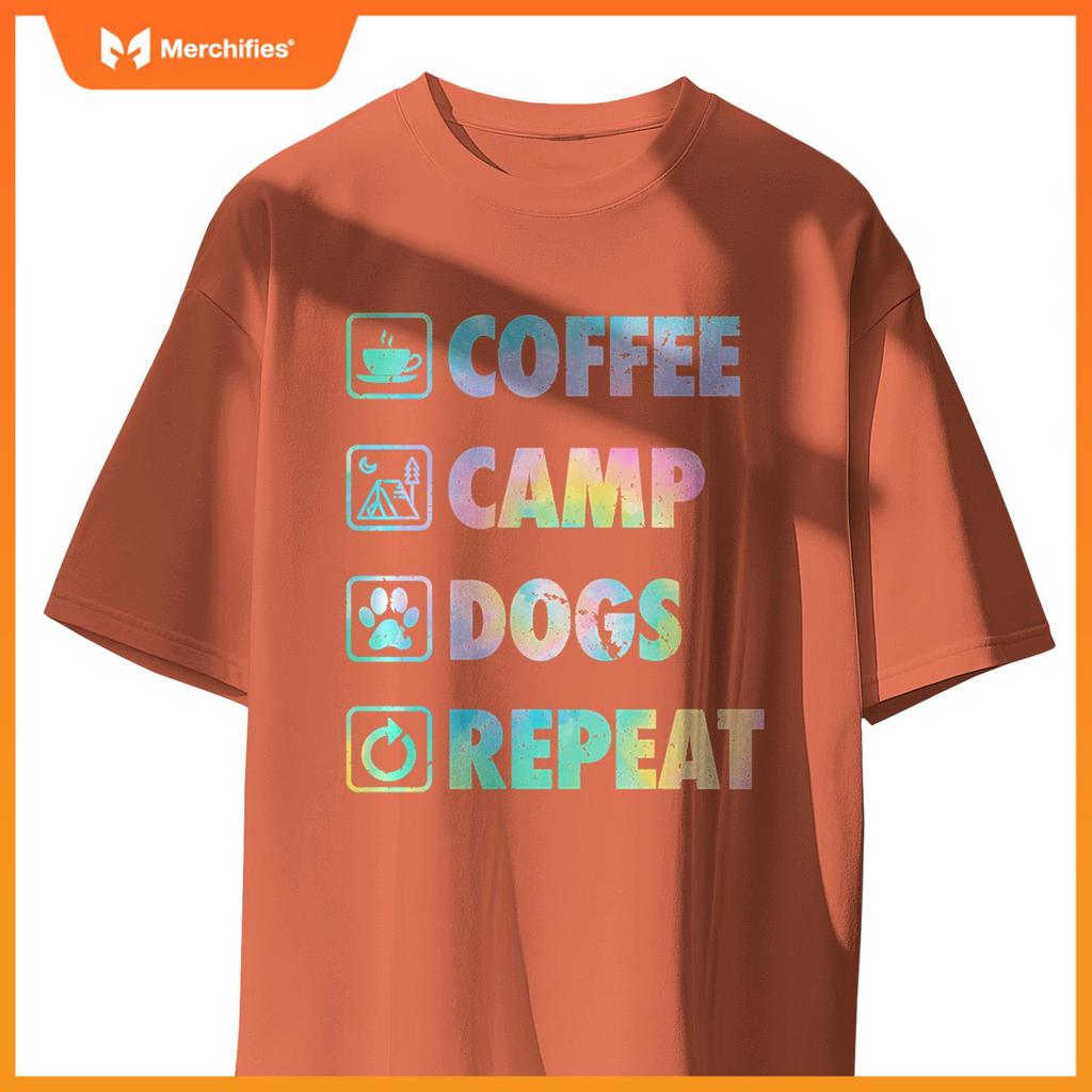 Coffee Camp Dogs Repeat Life Simple Basic Camping Icons T-Shirt