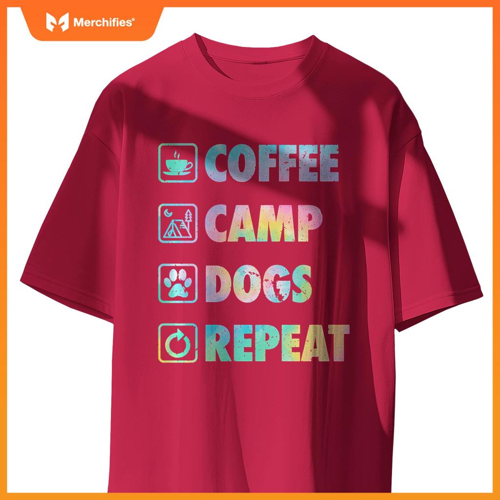 Coffee Camp Dogs Repeat Life Simple Basic Camping Icons T-Shirt