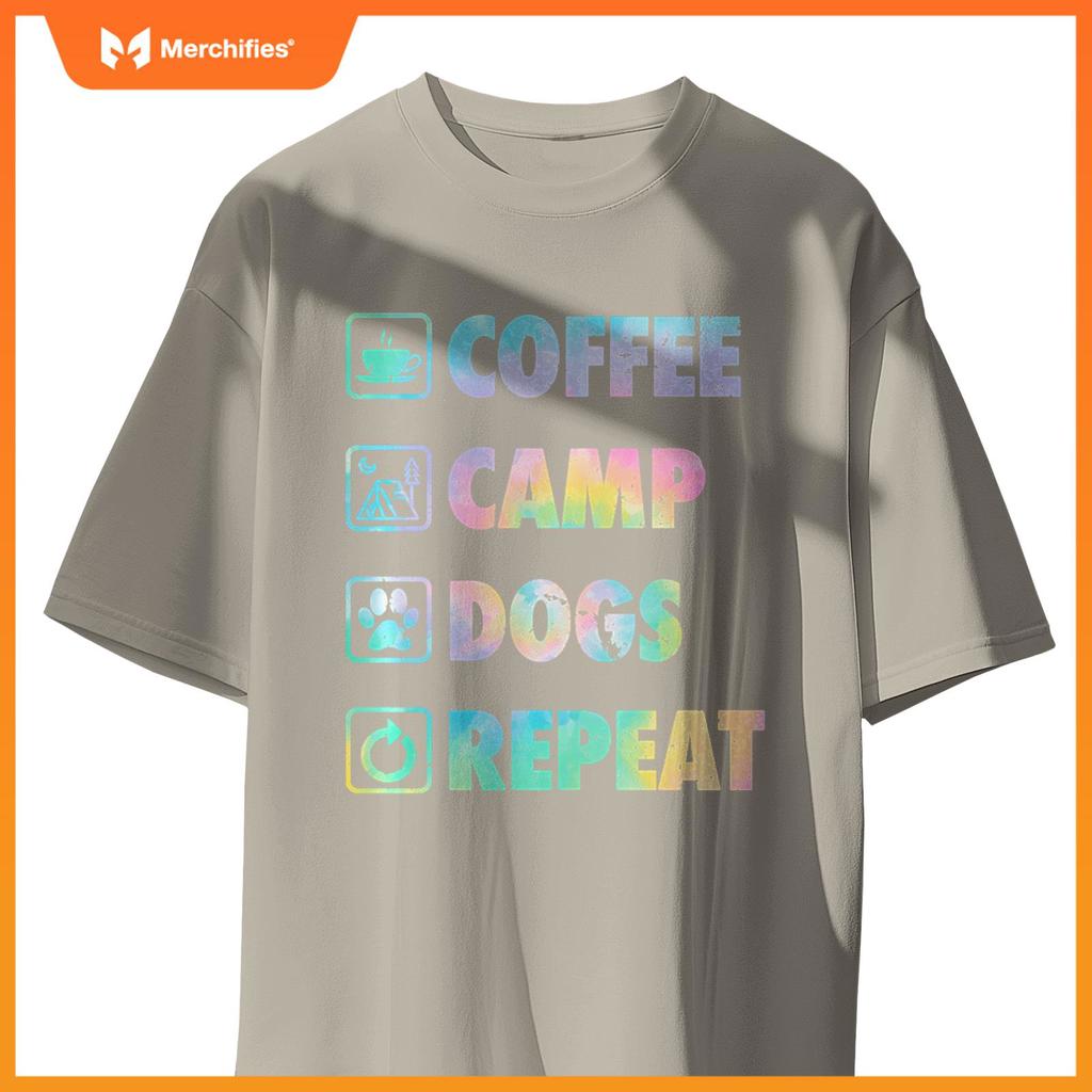 Coffee Camp Dogs Repeat Life Simple Basic Camping Icons T-Shirt