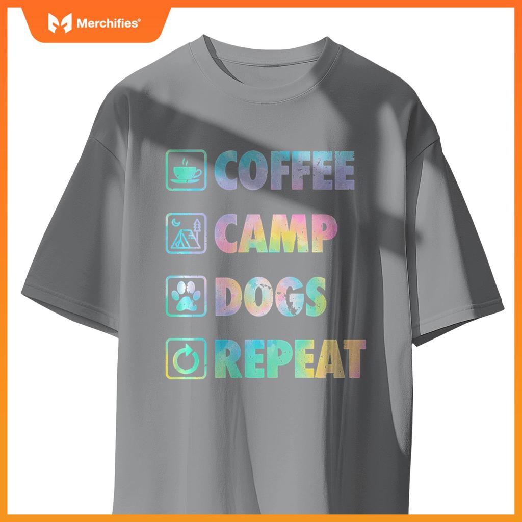 Coffee Camp Dogs Repeat Life Simple Basic Camping Icons T-Shirt