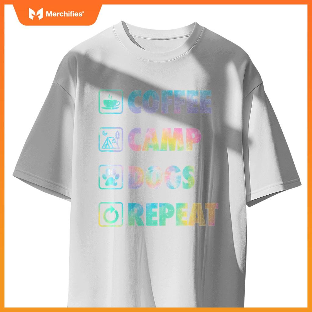 Coffee Camp Dogs Repeat Life Simple Basic Camping Icons T-Shirt