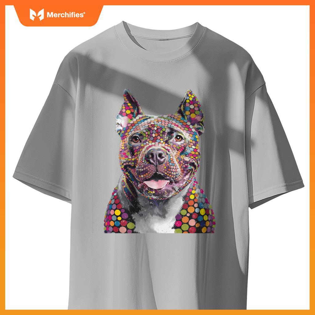 Colorful I Love Dogs Pitbull Fashion Designer Polka Dot Tops T-Shirt