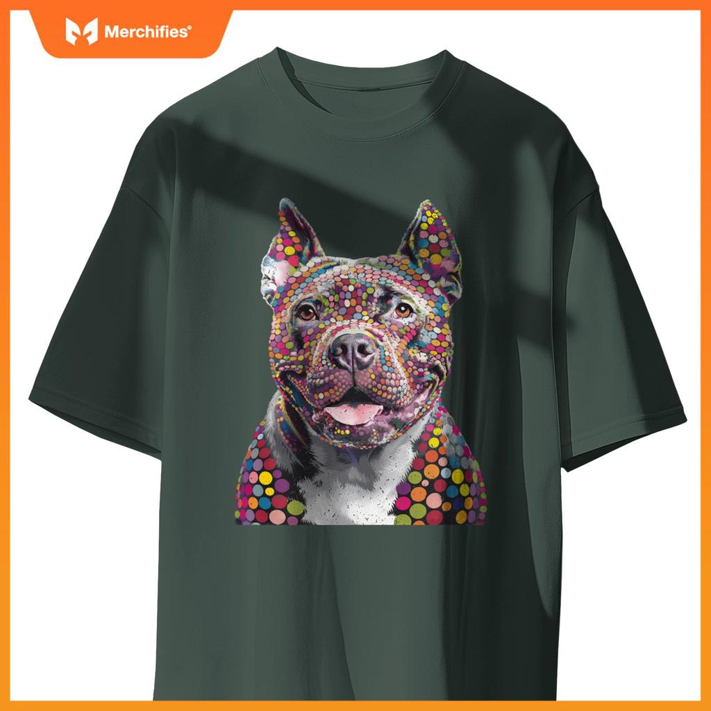 Colorful I Love Dogs Pitbull Fashion Designer Polka Dot Tops T-Shirt