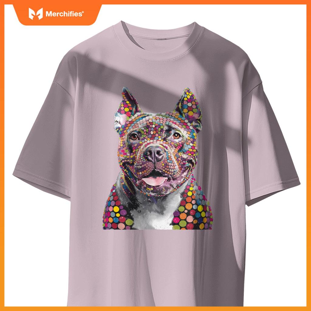 Colorful I Love Dogs Pitbull Fashion Designer Polka Dot Tops T-Shirt