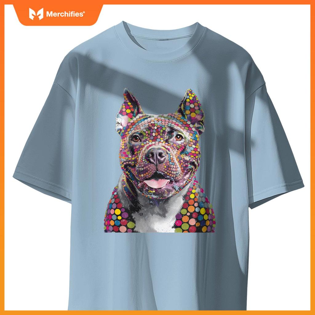 Colorful I Love Dogs Pitbull Fashion Designer Polka Dot Tops T-Shirt
