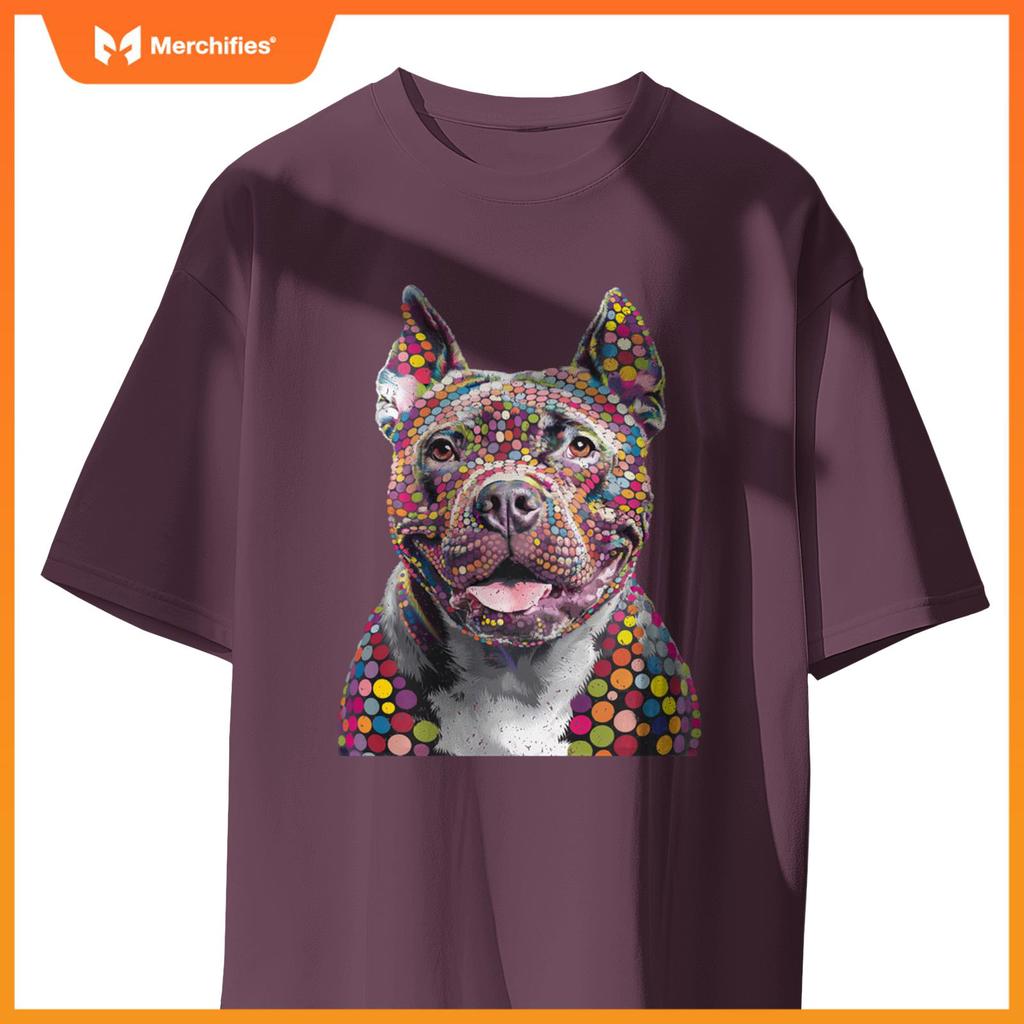 Colorful I Love Dogs Pitbull Fashion Designer Polka Dot Tops T-Shirt