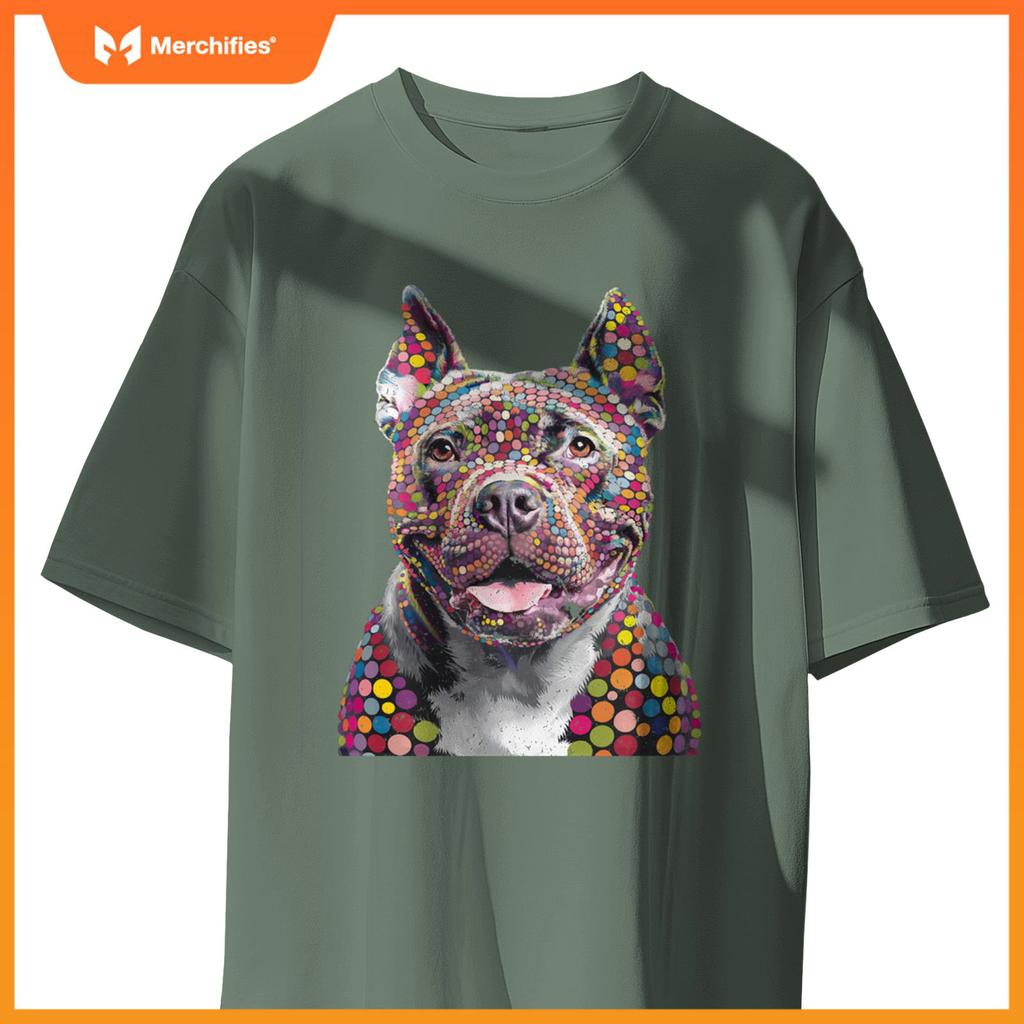 Colorful I Love Dogs Pitbull Fashion Designer Polka Dot Tops T-Shirt