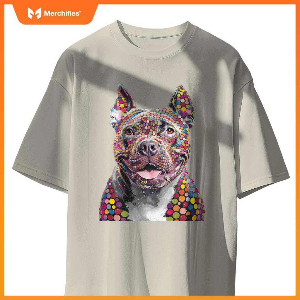 Colorful I Love Dogs Pitbull Fashion Designer Polka Dot Tops T-Shirt