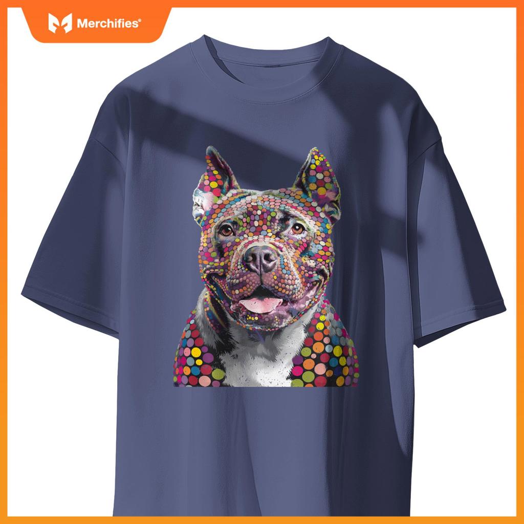 Colorful I Love Dogs Pitbull Fashion Designer Polka Dot Tops T-Shirt