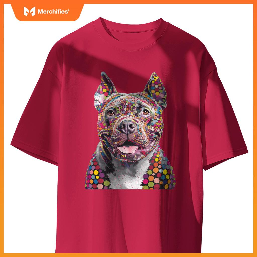 Colorful I Love Dogs Pitbull Fashion Designer Polka Dot Tops T-Shirt