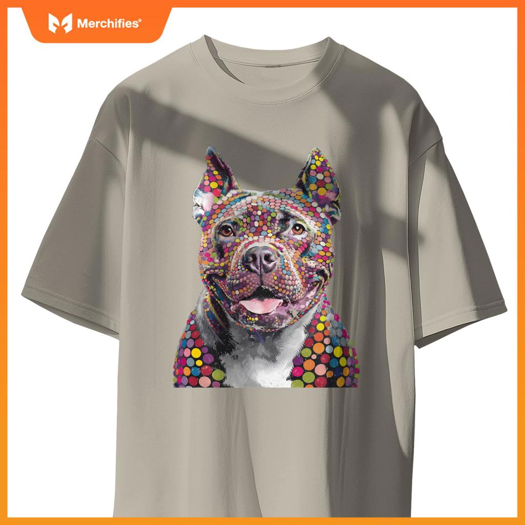 Colorful I Love Dogs Pitbull Fashion Designer Polka Dot Tops T-Shirt