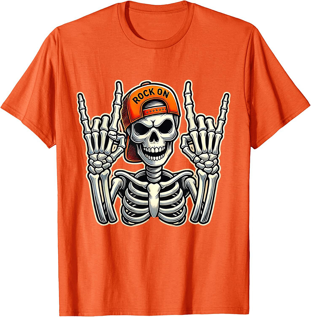 Cool Skeleton Rocker Skater Cap Halloween Punk Rock T-Shirt