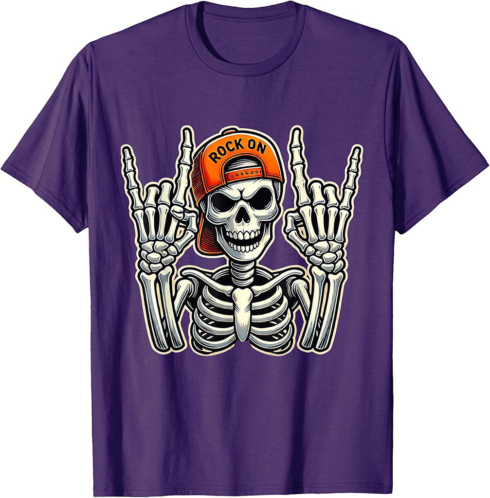 Cool Skeleton Rocker Skater Cap Halloween Punk Rock T-Shirt