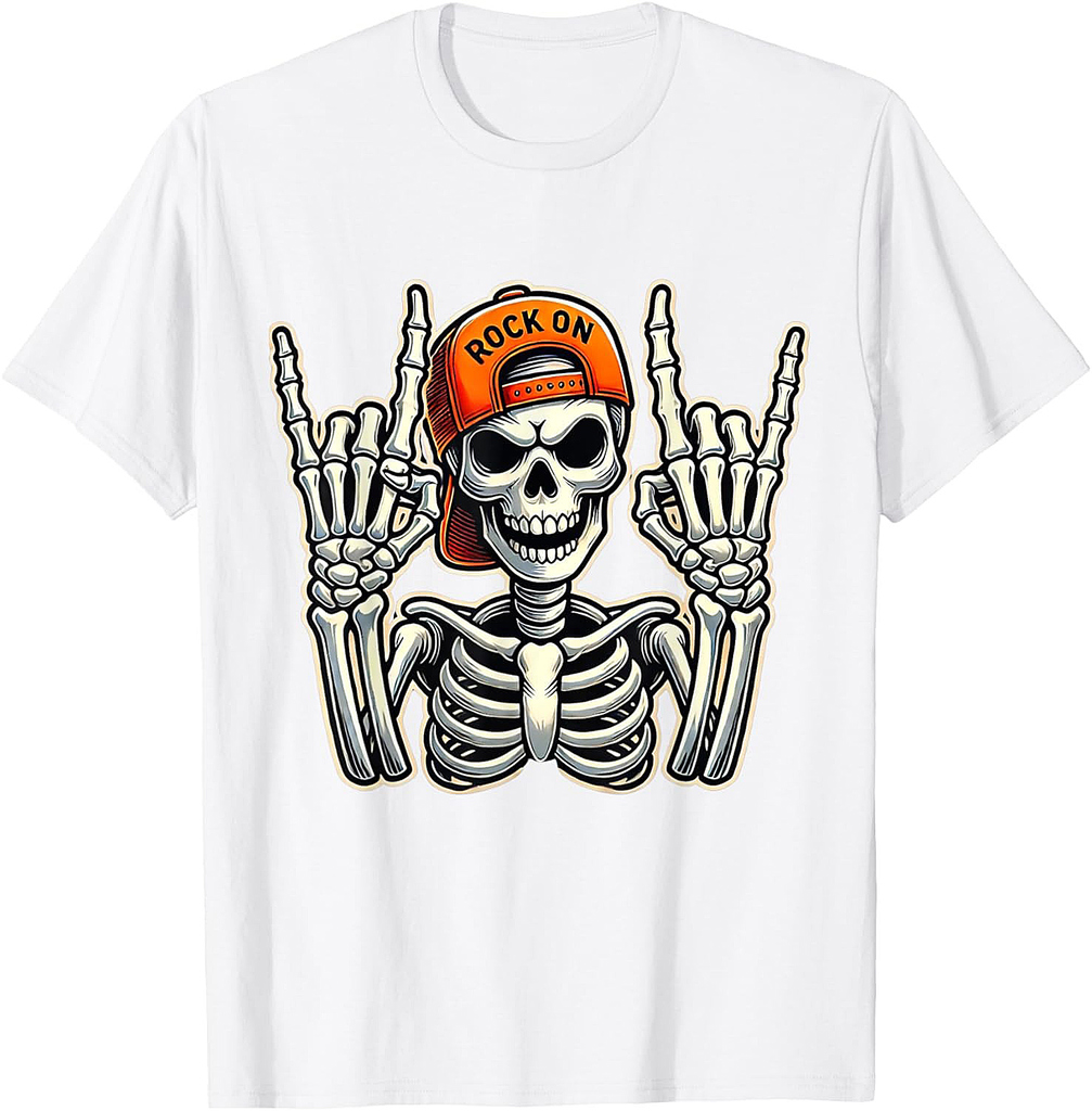 Cool Skeleton Rocker Skater Cap Halloween Punk Rock T-Shirt