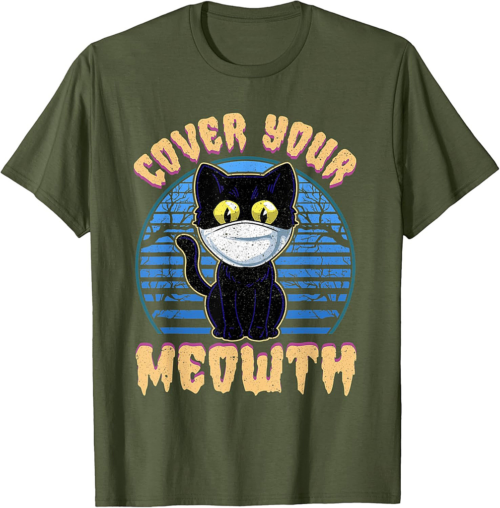 Cover Your Meowth Funny Halloween Black Cat Face Mask Gift T-Shirt