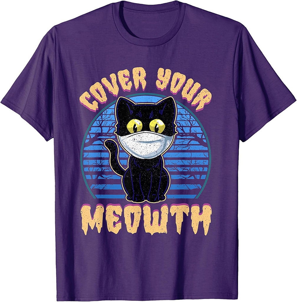 Cover Your Meowth Funny Halloween Black Cat Face Mask Gift T-Shirt