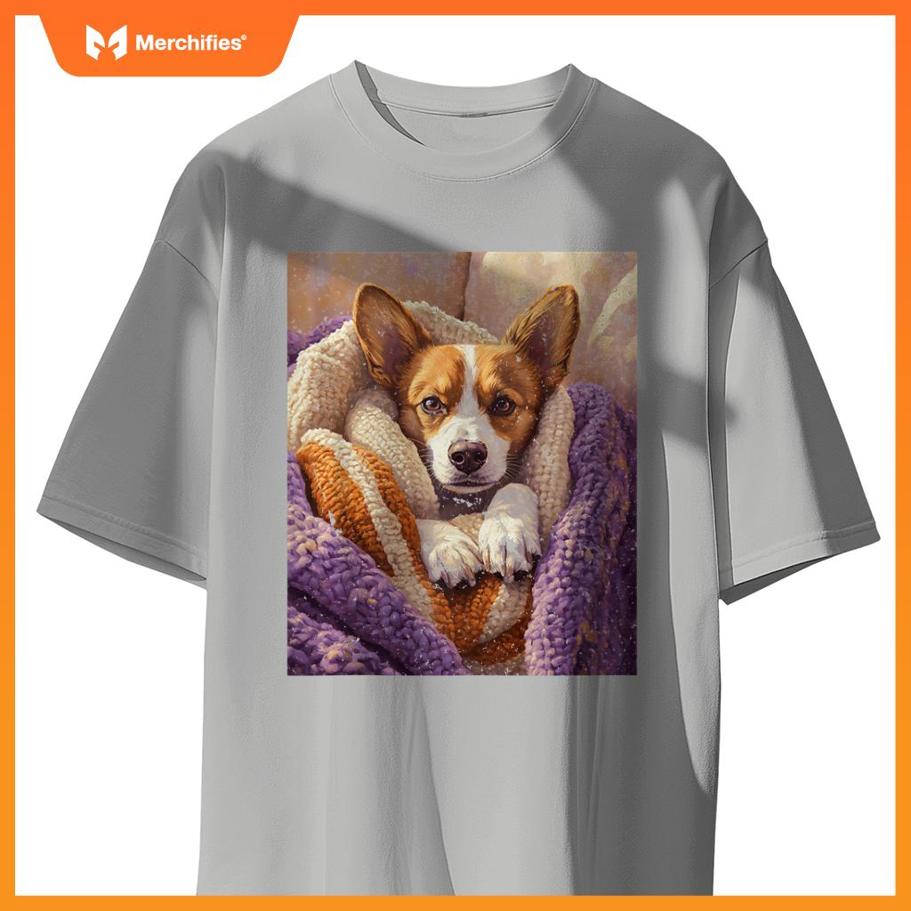 Cozy Dog Wrapped in Blanket Art for Pet Lovers T-Shirt