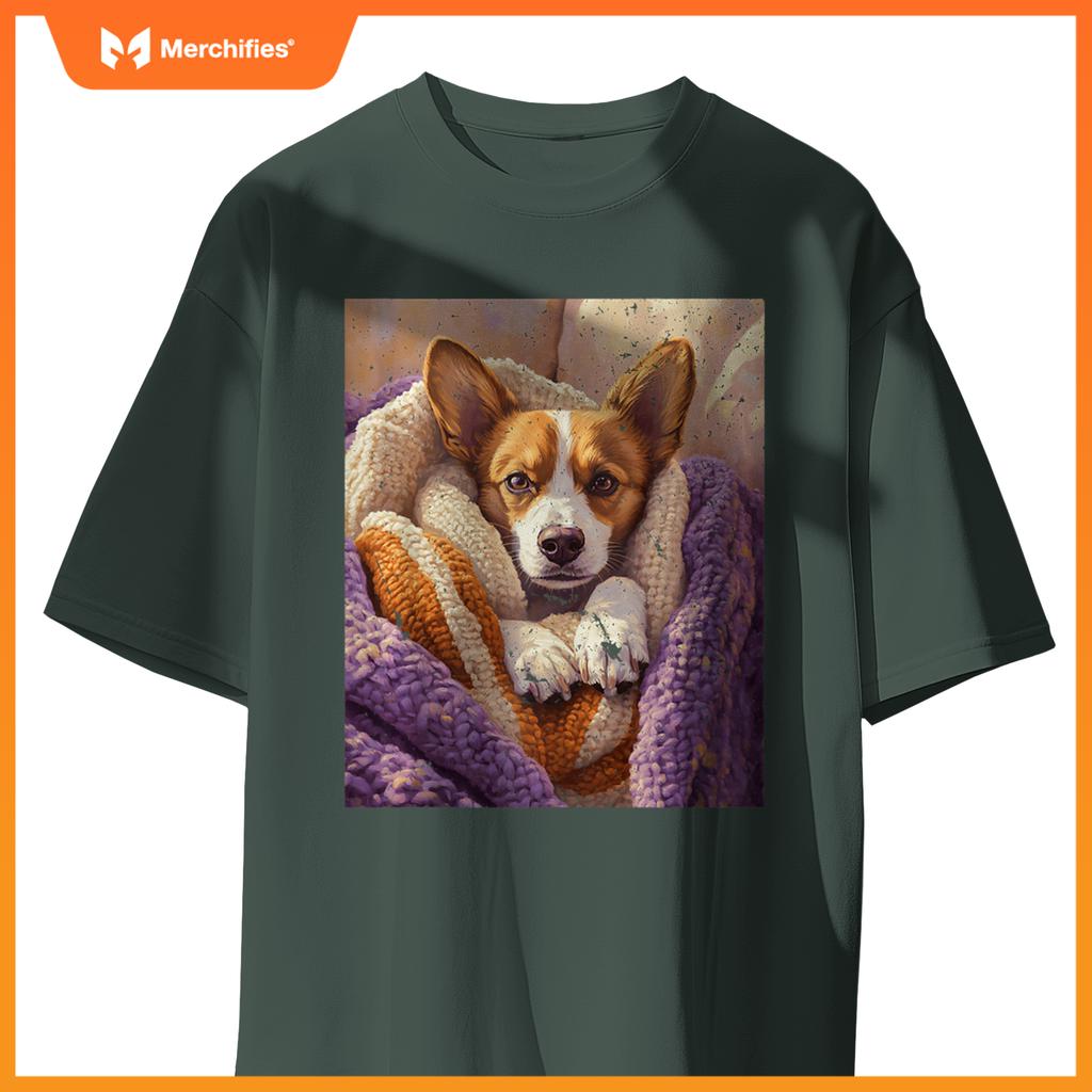 Cozy Dog Wrapped in Blanket Art for Pet Lovers T-Shirt
