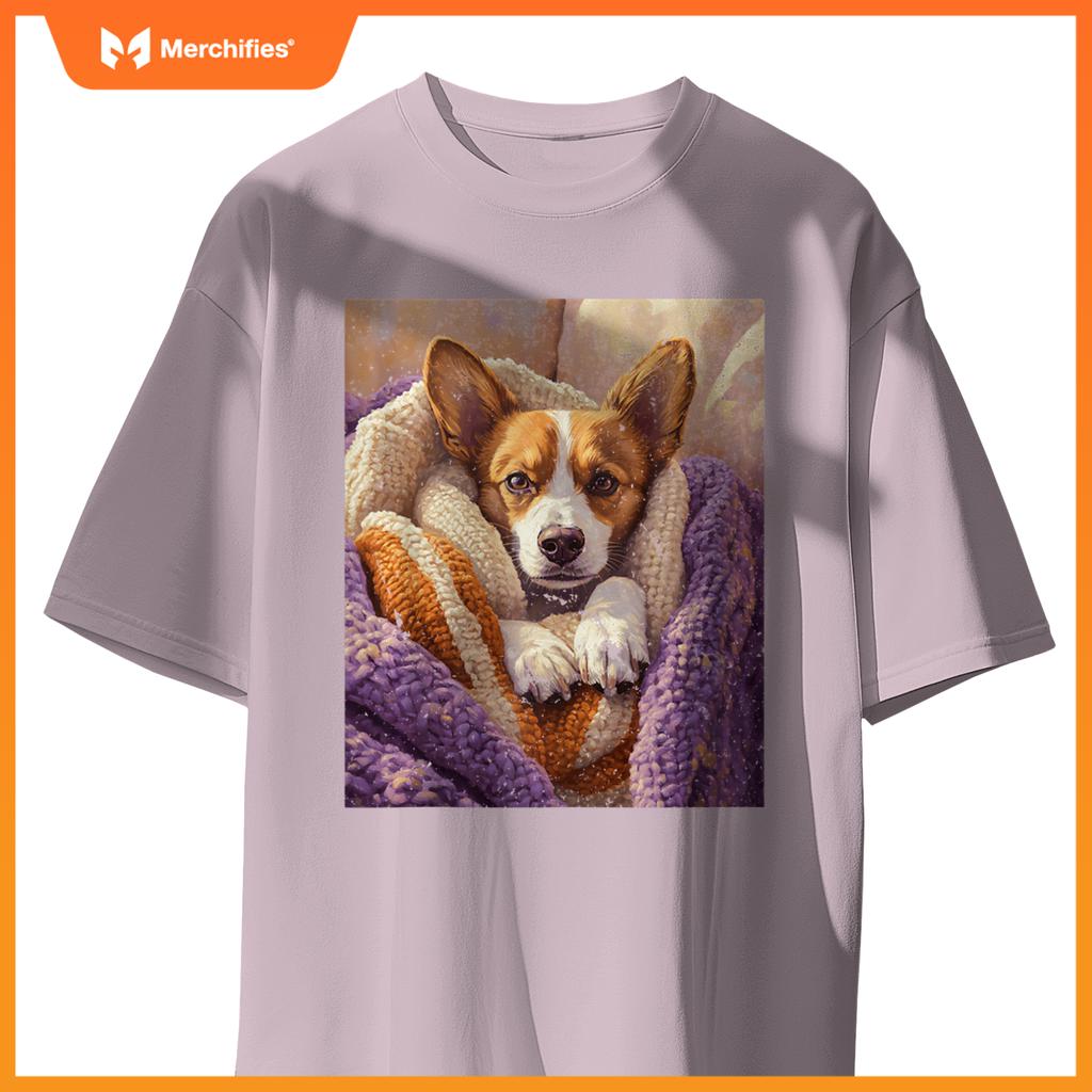 Cozy Dog Wrapped in Blanket Art for Pet Lovers T-Shirt